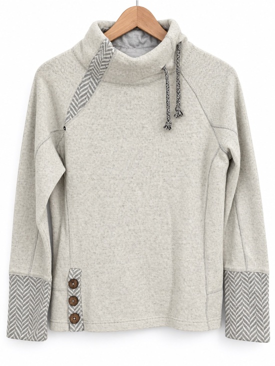 Prana Sweaters - prAna Lucia Herringbone Funnel Neck Sweater Gray Wool Blend Small